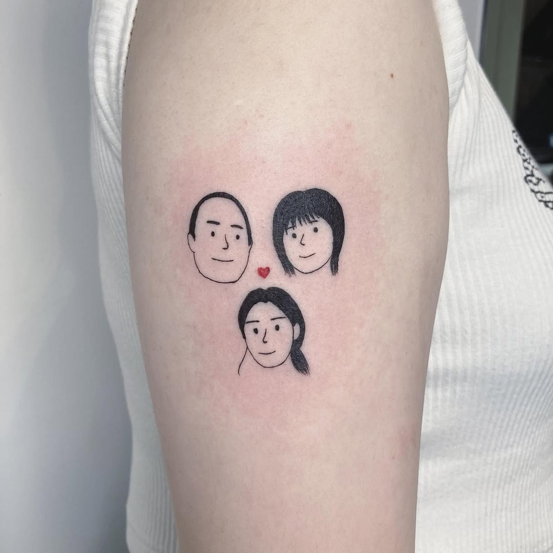 Minimalist family portrait tattoo design