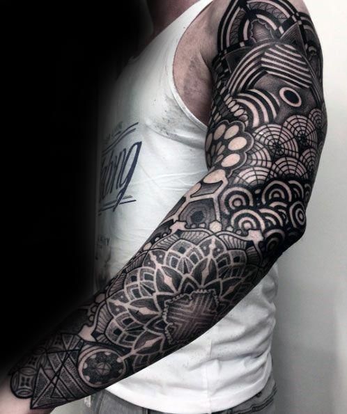 47 Cool Geometric Tattoo Sleeve Designs for Men