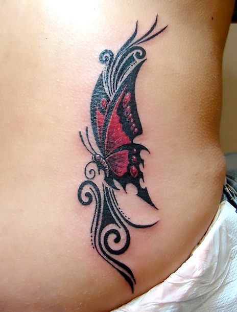 Butterfly Tribal Red Tattoo Idea