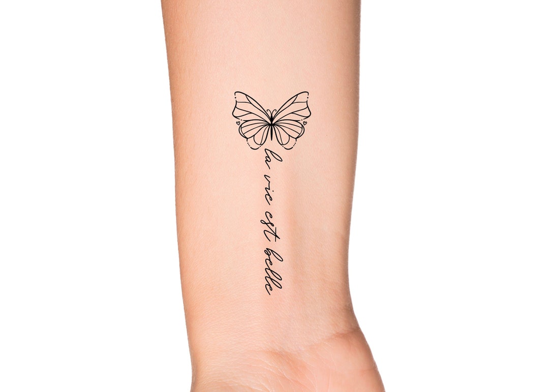 Butterfly Heart la Vie Est Belle Sternum Temporary Tattoo Life is Beautiful Quote Handwritten Words Tattoo - Etsy