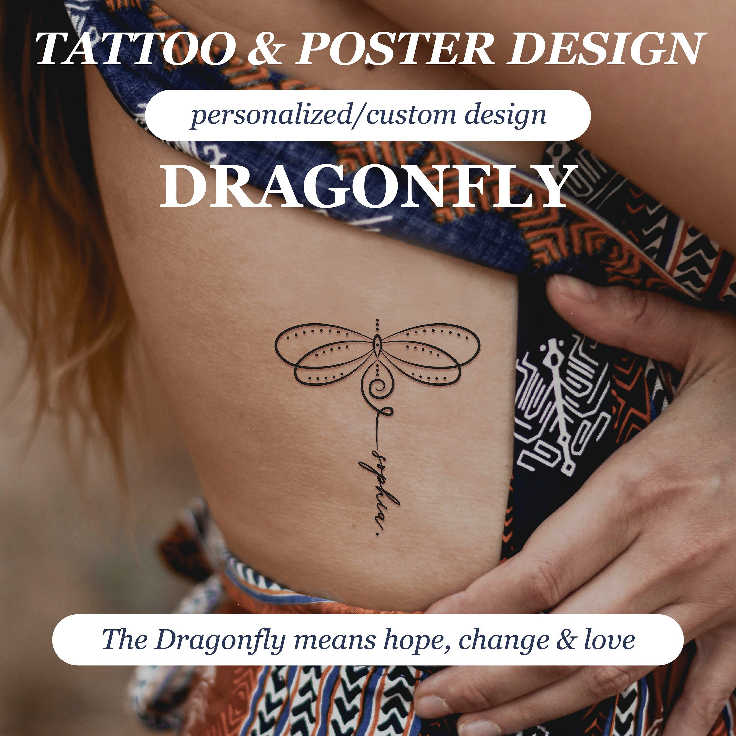 Dragonfly Custom Tattoo, Dragonfly Poster, Personalized Tattoo ...