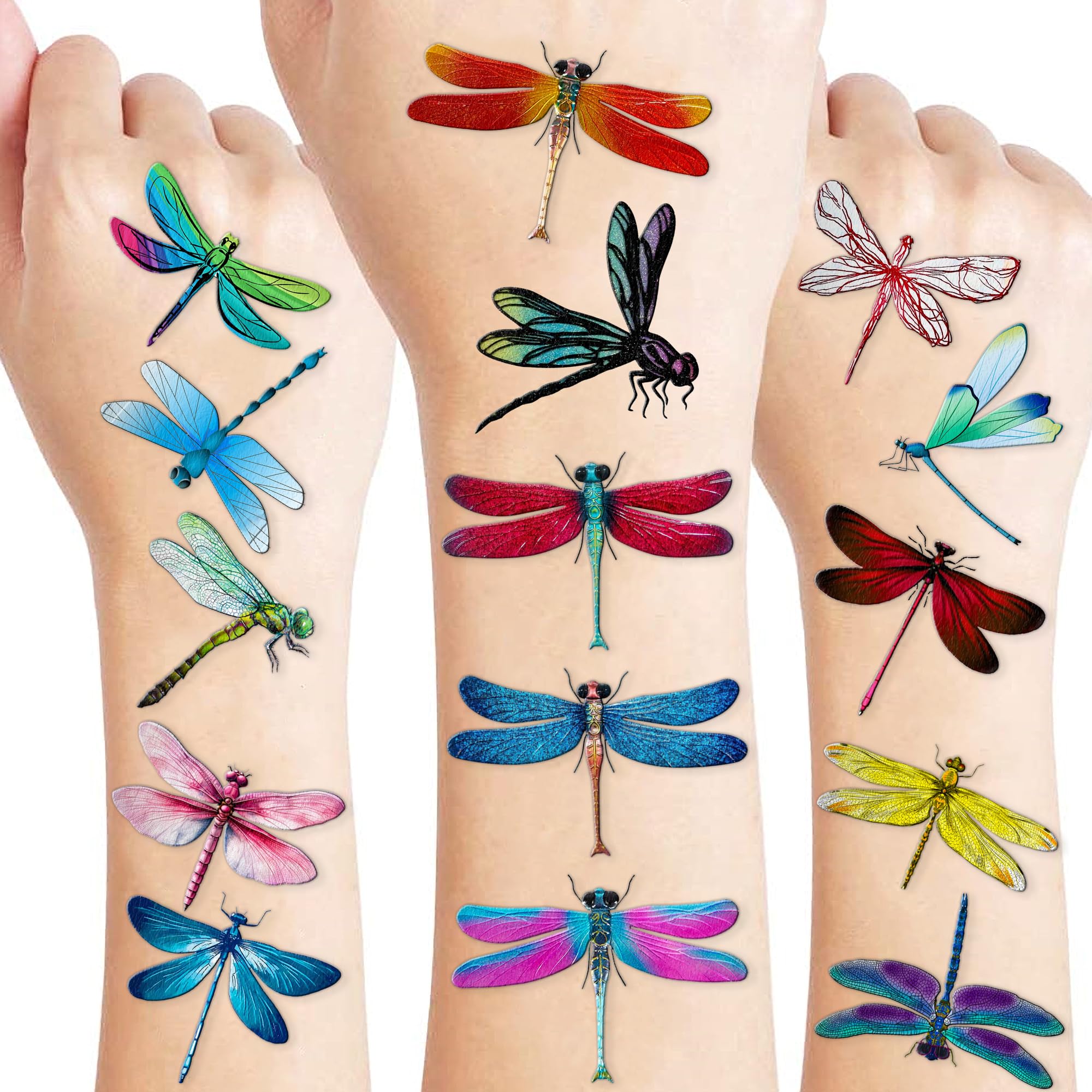 (100 PCS) Beautiful Dragonfly Stickers Temporary Tattoos Themed Birthday Party Decorations Favors Supplies Decor Cute Insect Dragonflies Tattoo ...
