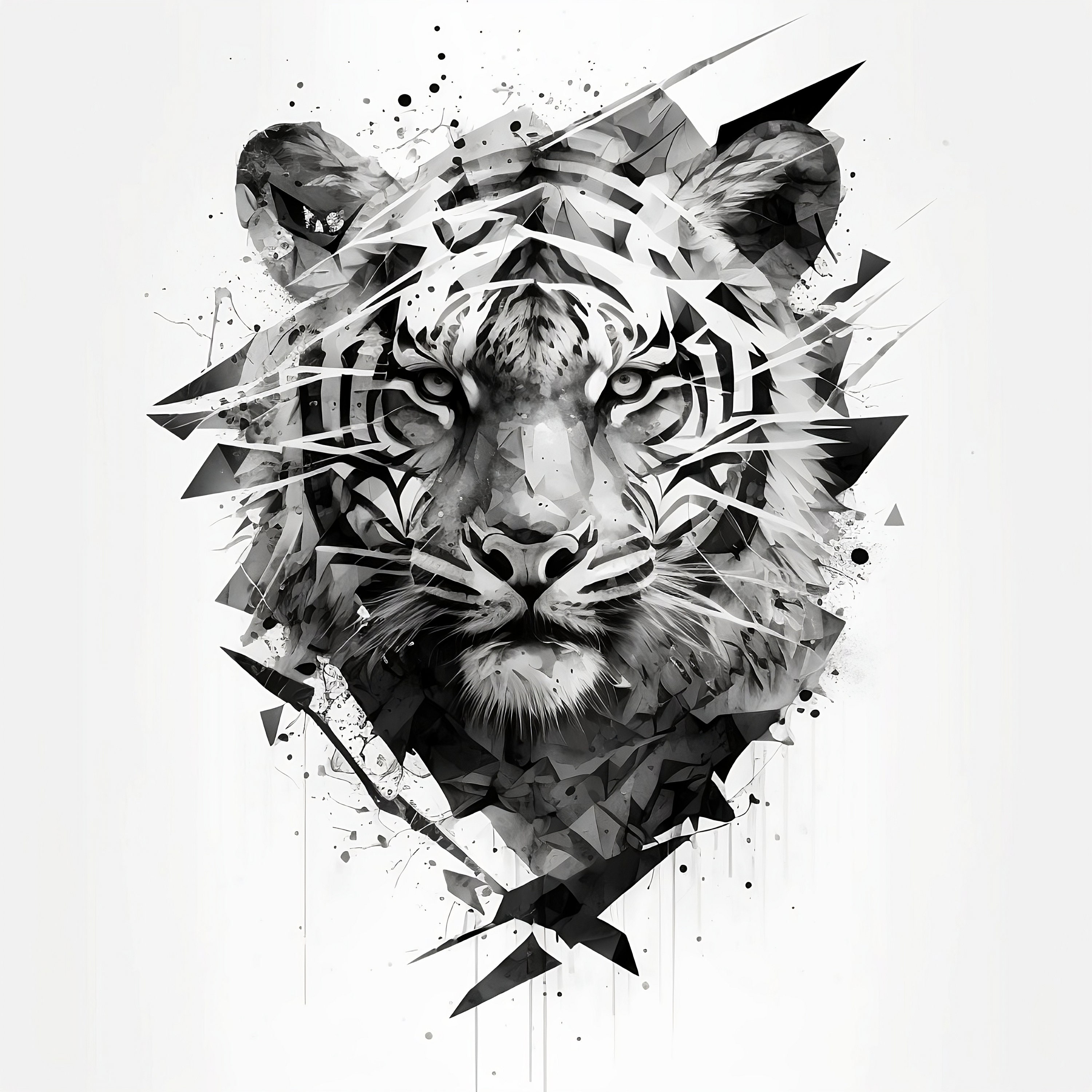 Geometric Tiger Tattoo Design - White background - PNG File Download High Resolution