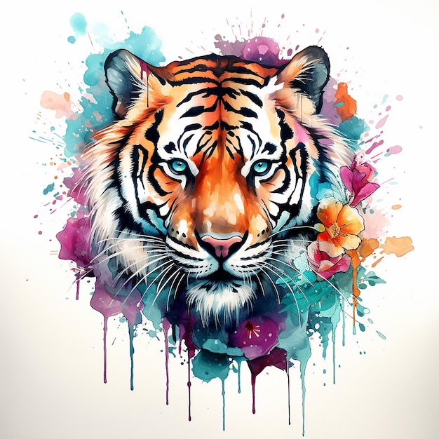 Watercolor Tiger and Cubs Tattoo Design | Premium AI-generated image