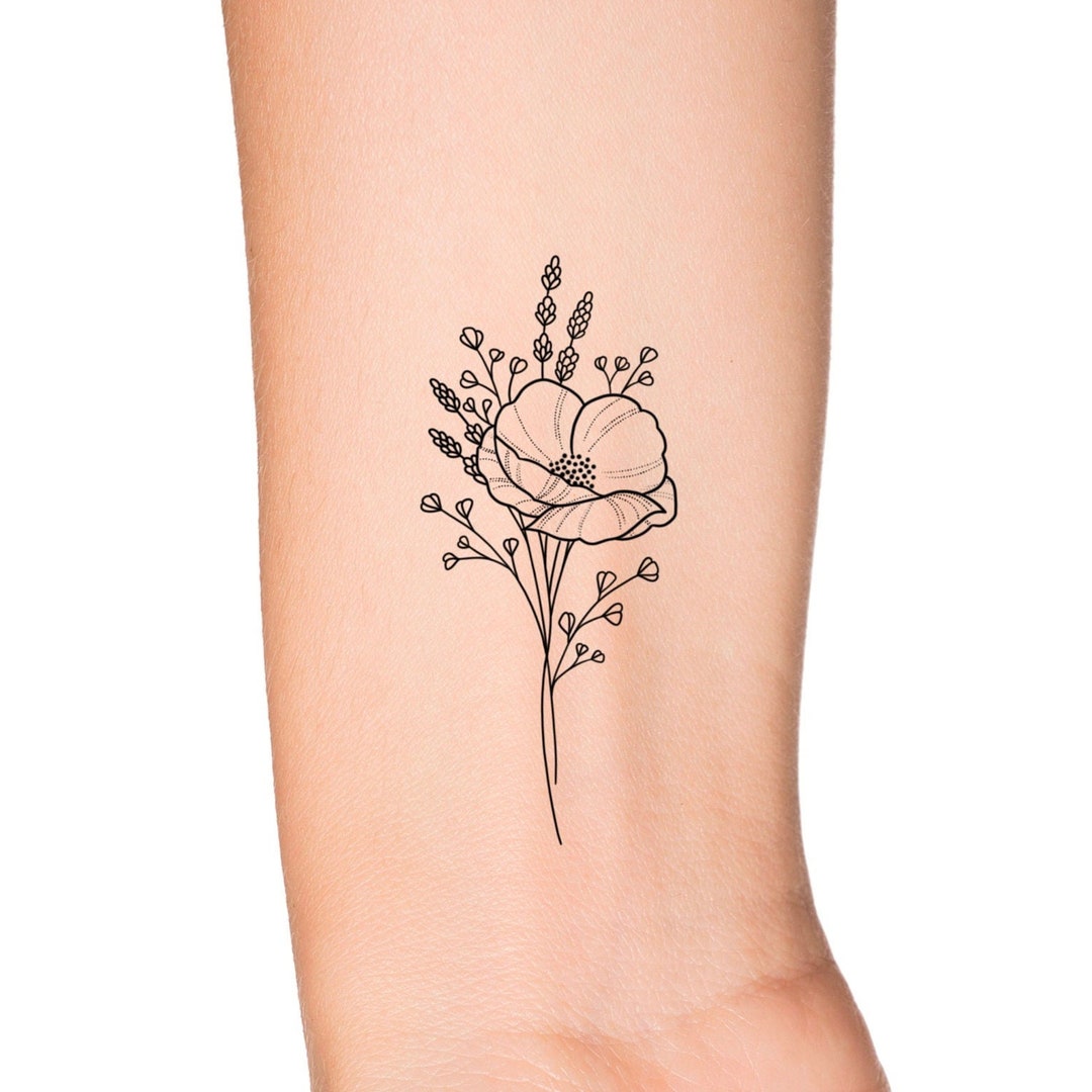 Poppy Wildflower Temporary Tattoo / Floral Tattoo / Small Flower Tattoo / Feminine Tattoo / Simple Outline Tattoo - Etsy