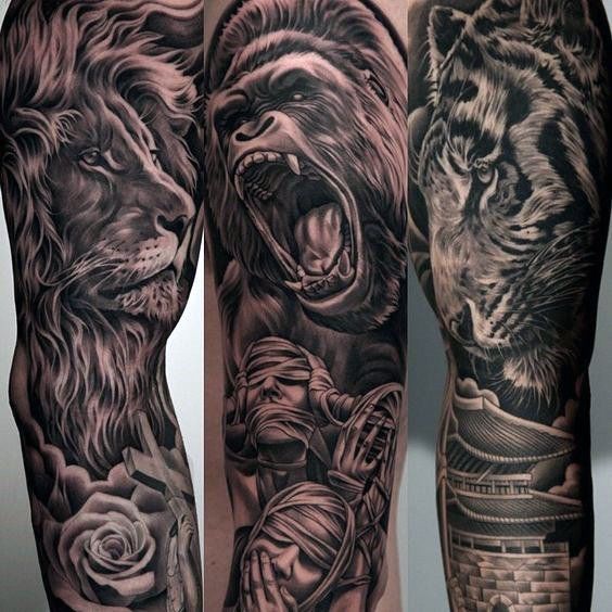 63 Roaring Lion Sleeve Tattoo Designs for Men