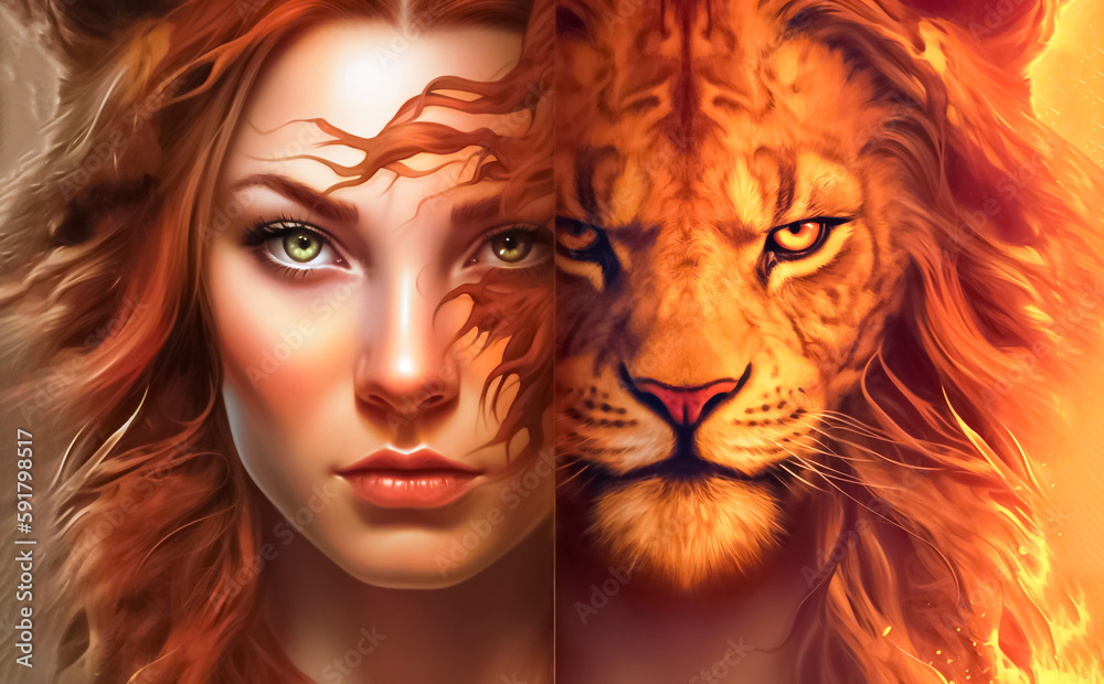 the artful manipulation of a lion's face, seamlessly blending ...