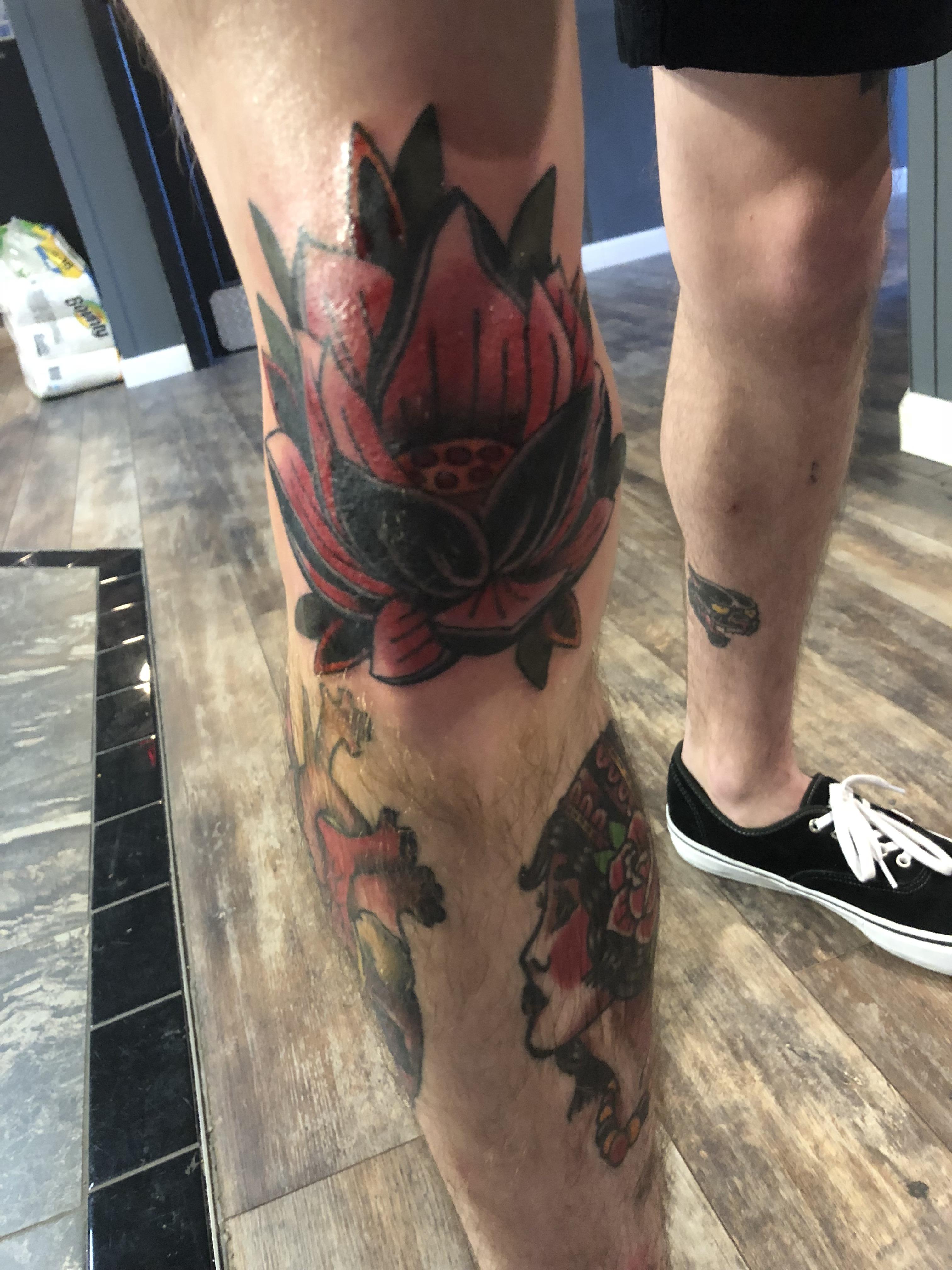 Lotus flower on my kneecap done by Nick Adam at Visible Ink in ...