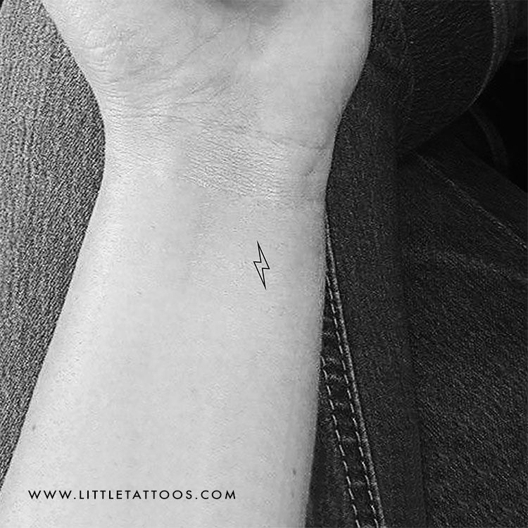 Small Lightning Bolt Outline Temporary Tattoo - Set of 3