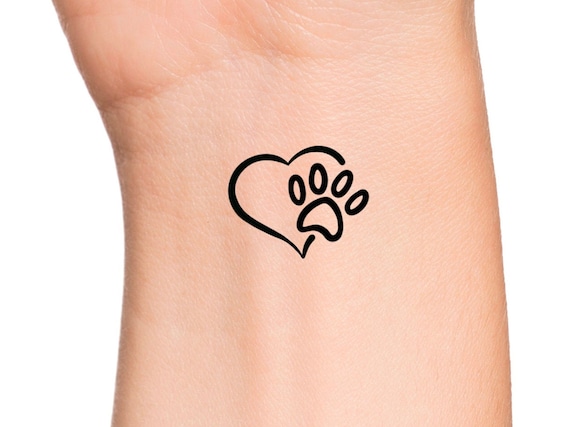 Little Paw Print Heart Temporary Tattoo / Small Dog Print Tattoo ...