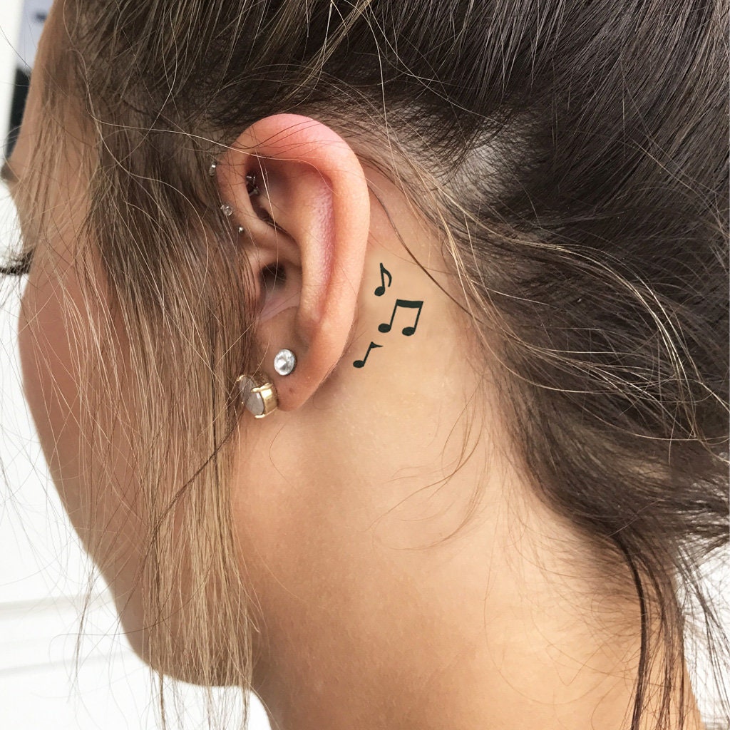Music Notes (Set of 2) - Behind the Ear Tattoo / Ear Tattoo / Music Notes Ear Tattoo / Girly Tattoo / Feminine Tattoo / Behind Ear Tattoo