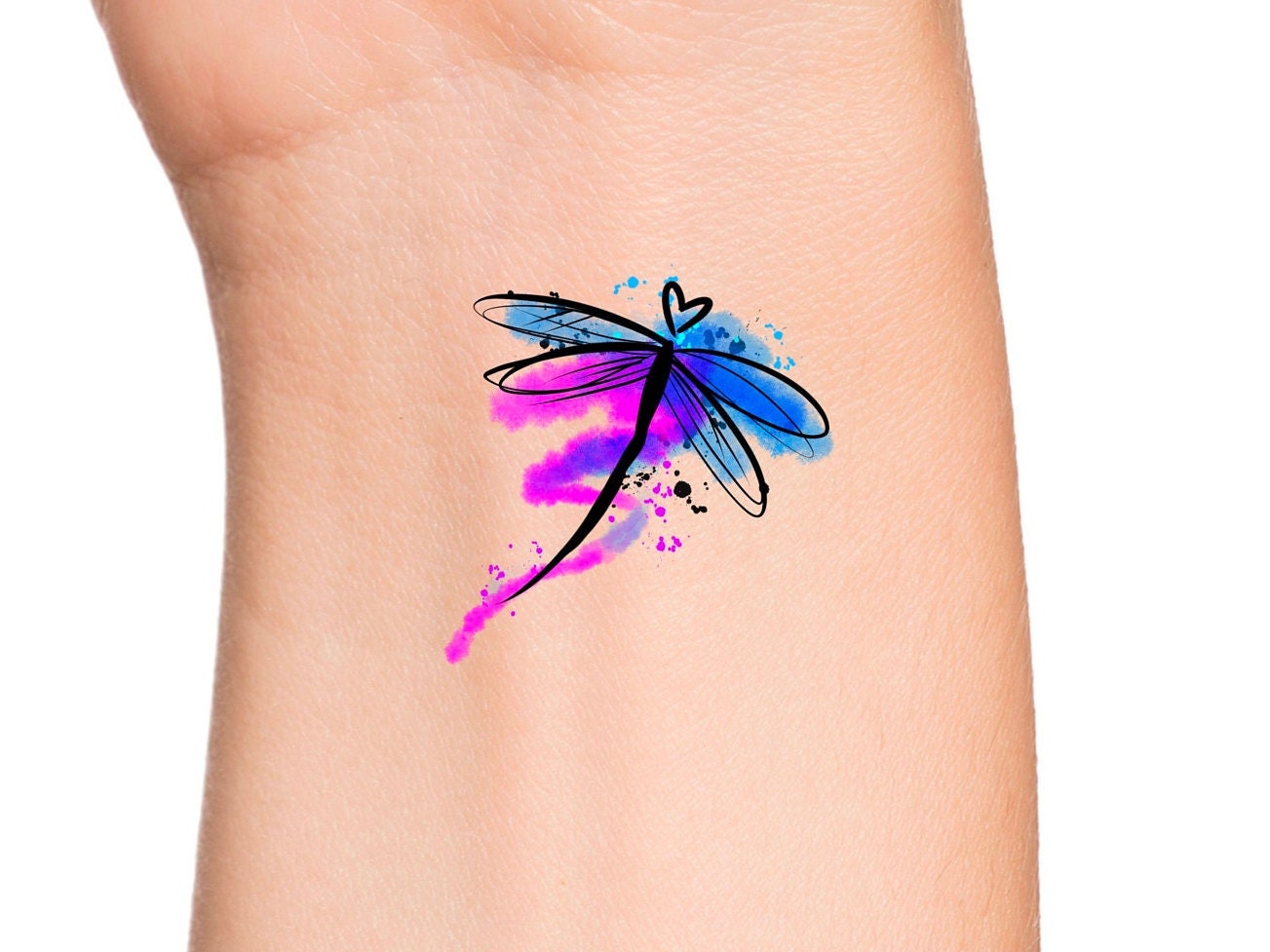 Dragonfly Heart Watercolor Temporary Tattoo - Etsy