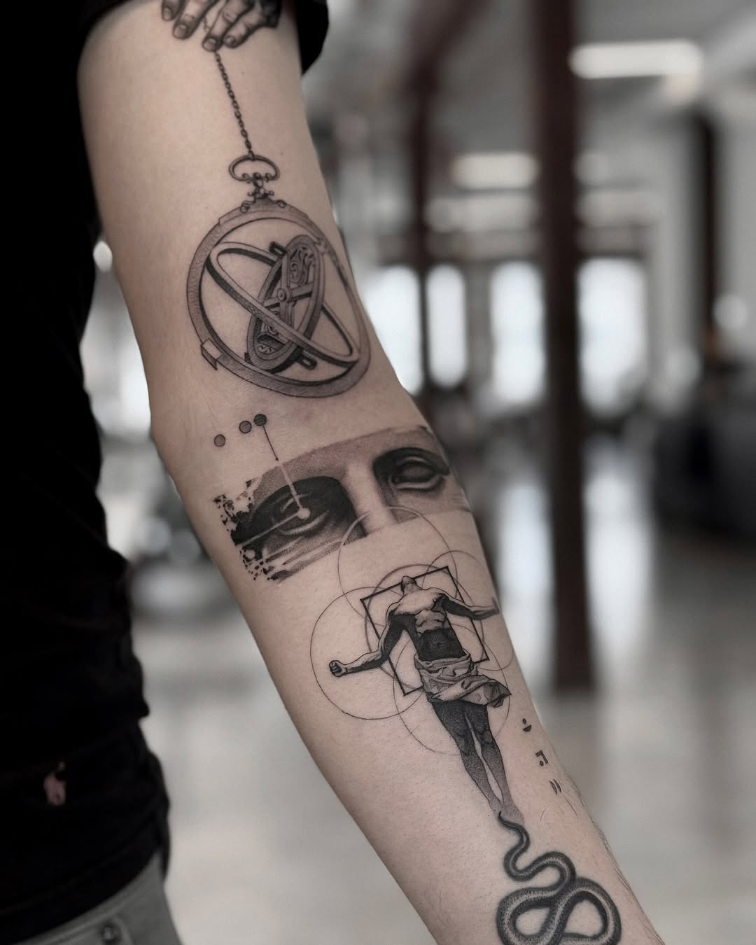 Intricate abstract arm tattoo for women