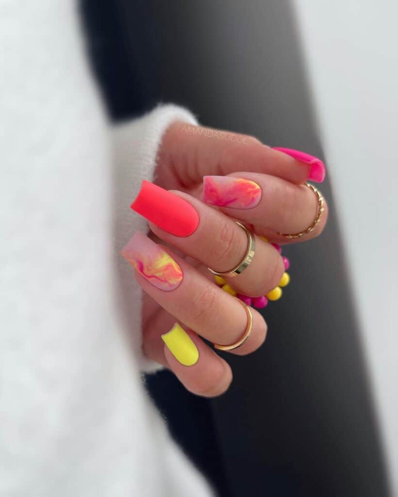 Neon Marble Nails