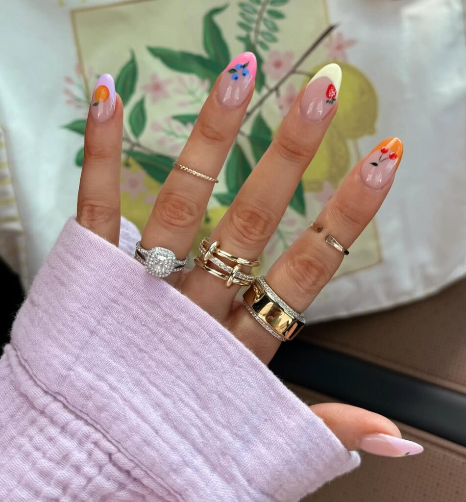 Colored French Tips with Fruits