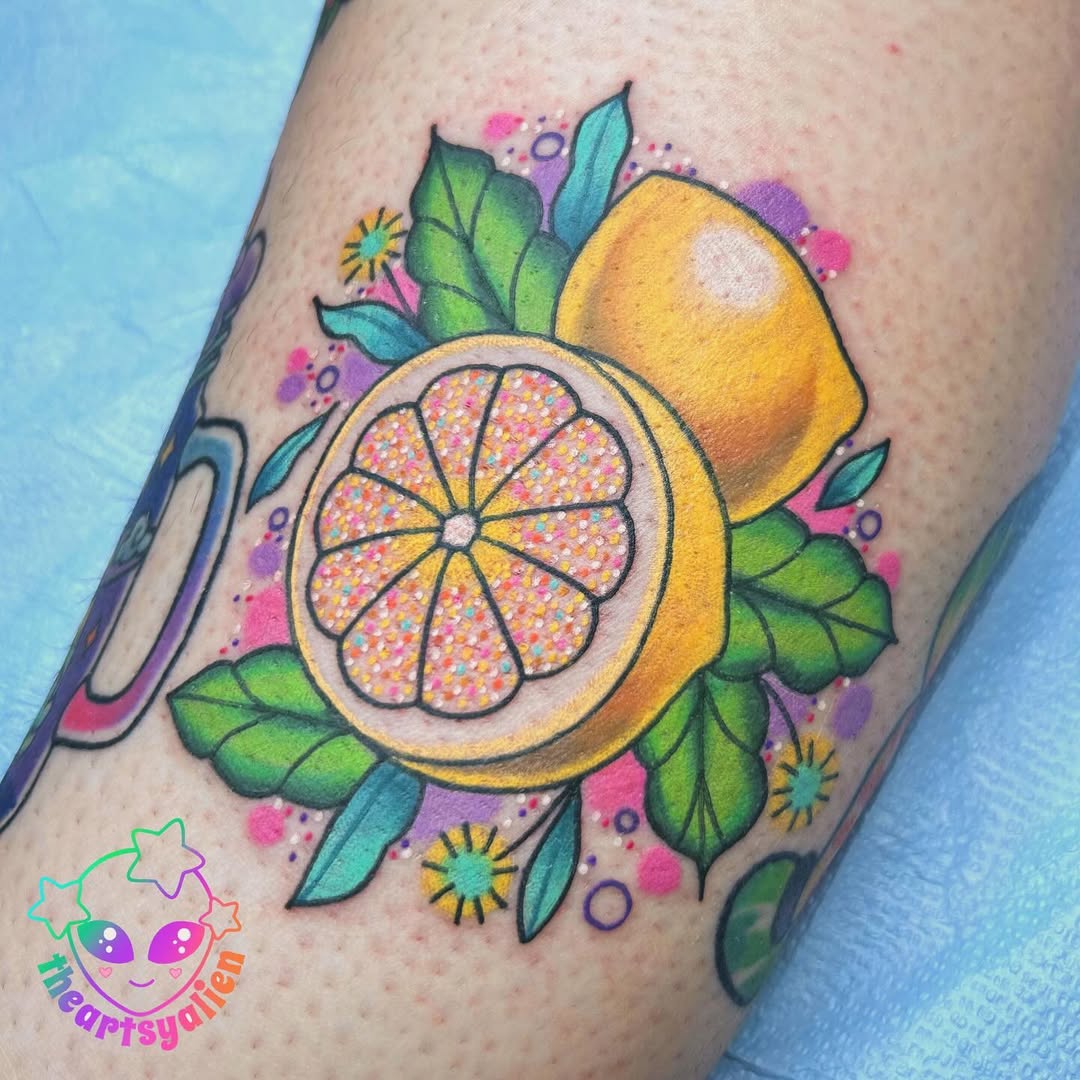 Bright and cheerful lemon tattoo art
