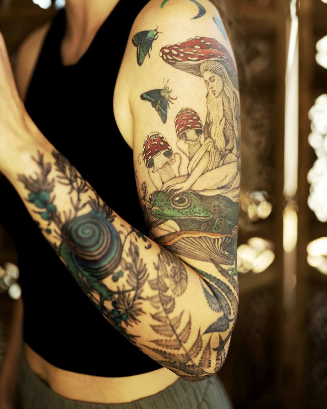 Whimsical mushroom tattoo with enchanting details