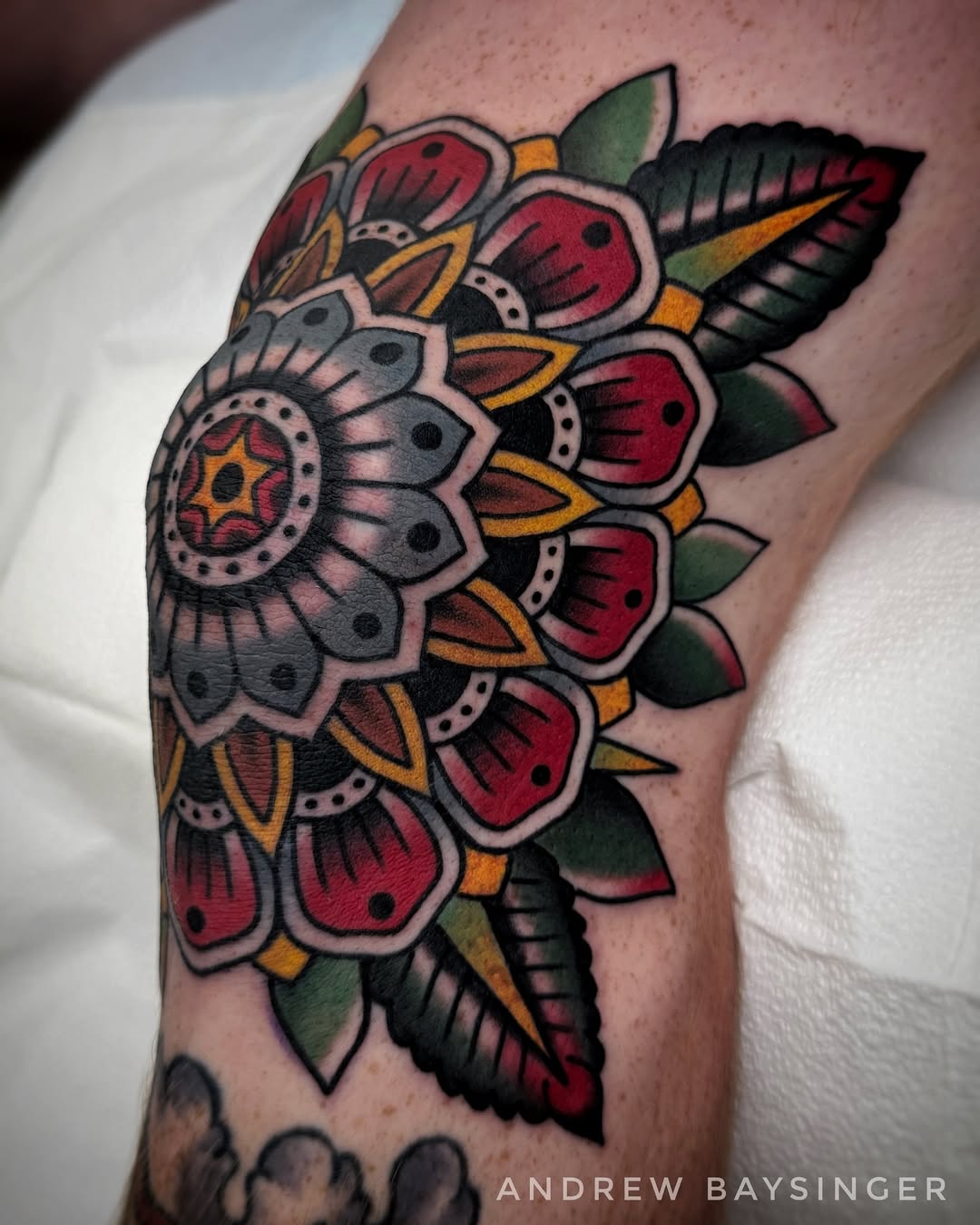 Intricate Mandala Tattoo in Vibrant Colors