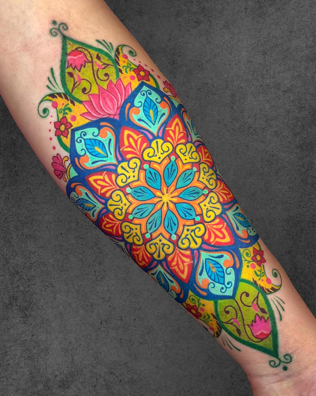 Bright and intricate mandala tattoo design