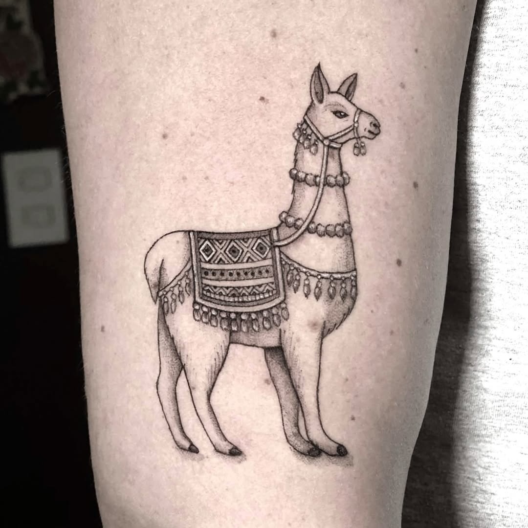 Stylish llama tattoo with intricate detailing