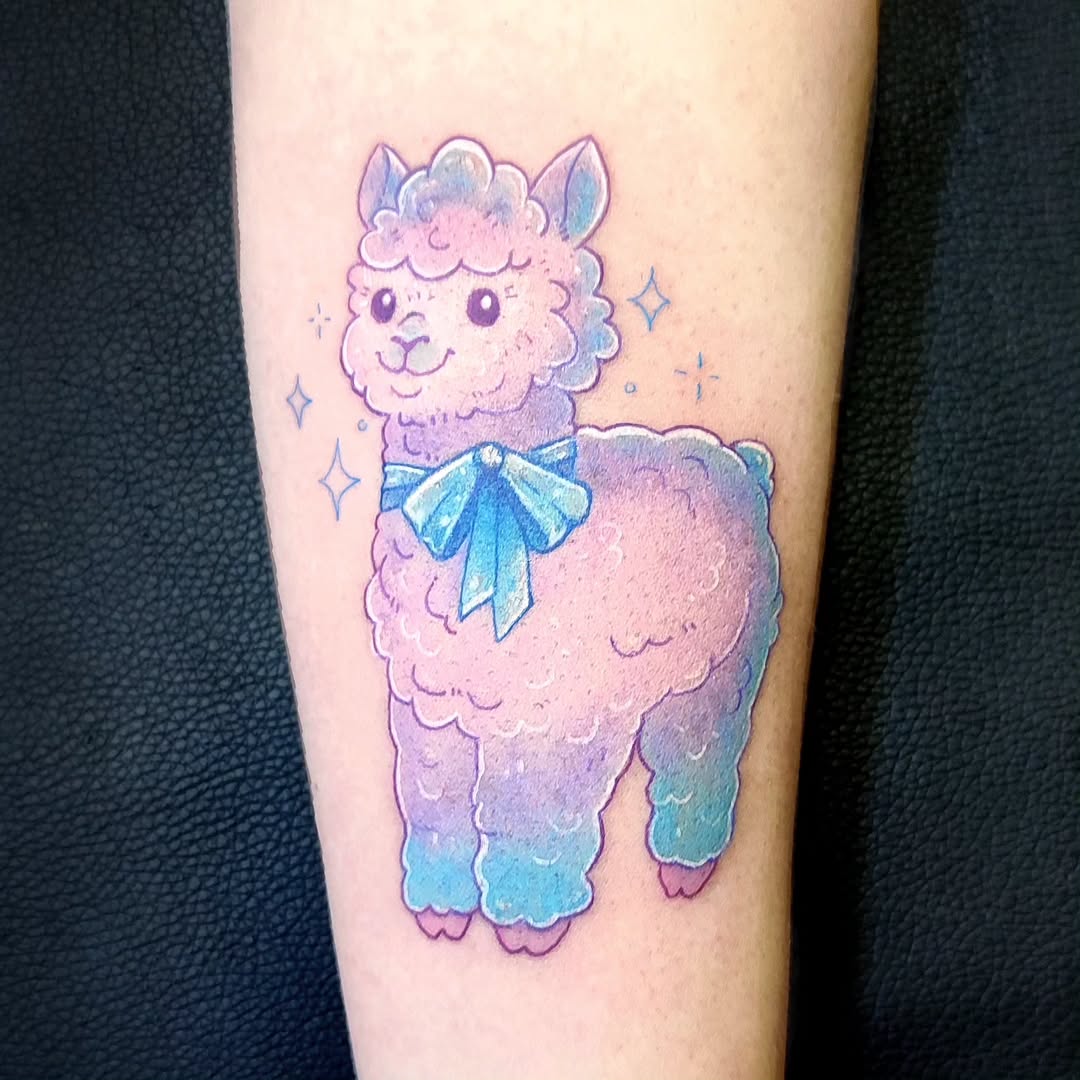 Adorable pastel llama with cute blue bow