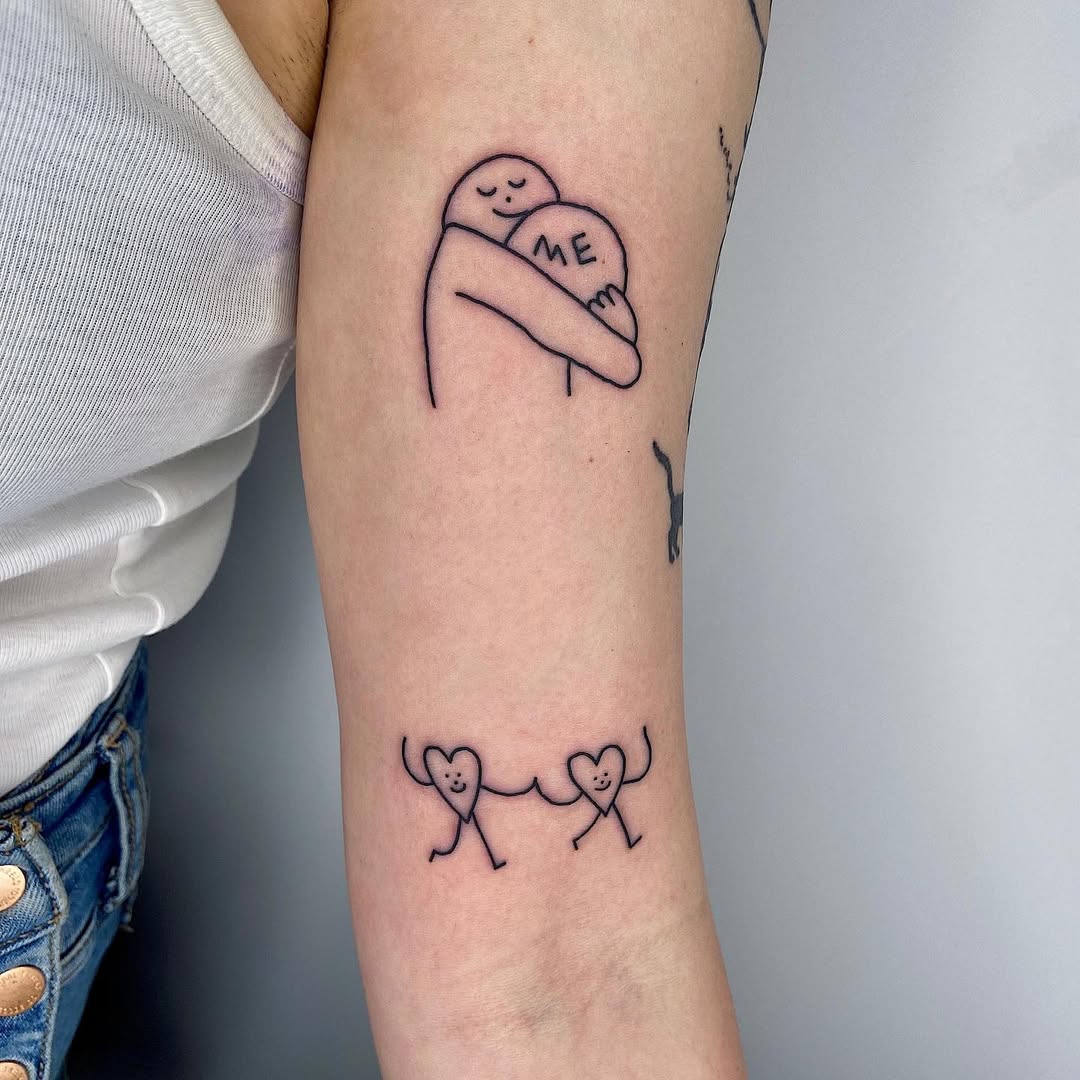 Cute tattoos promoting self-love and friendship