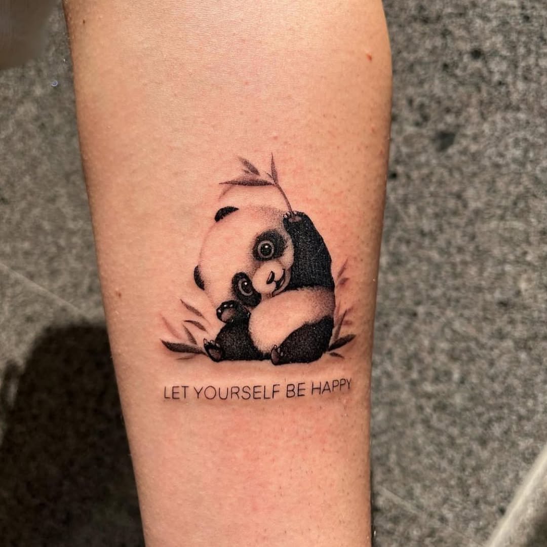 Cute panda tattoo promoting self-happiness