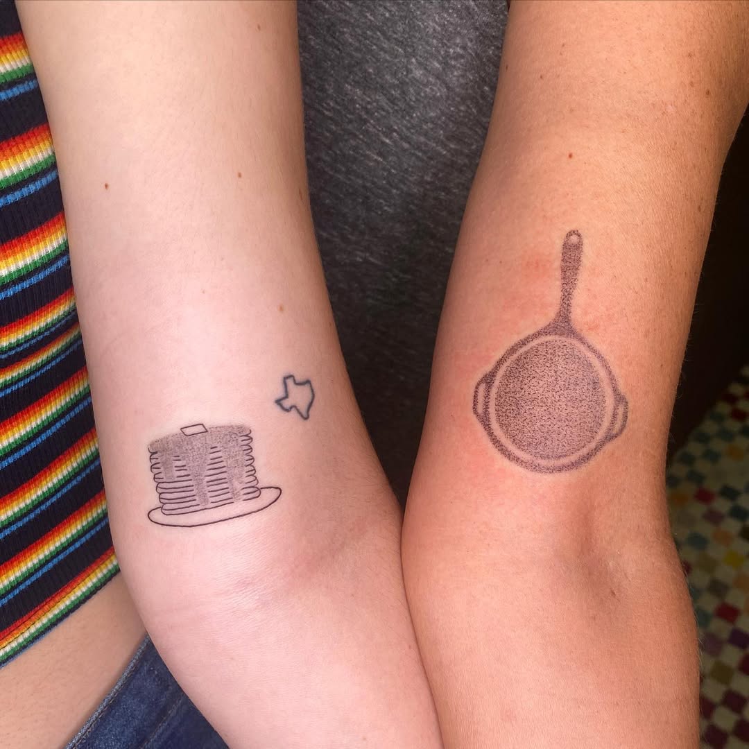 Whimsical mother-daughter food tattoos unite them