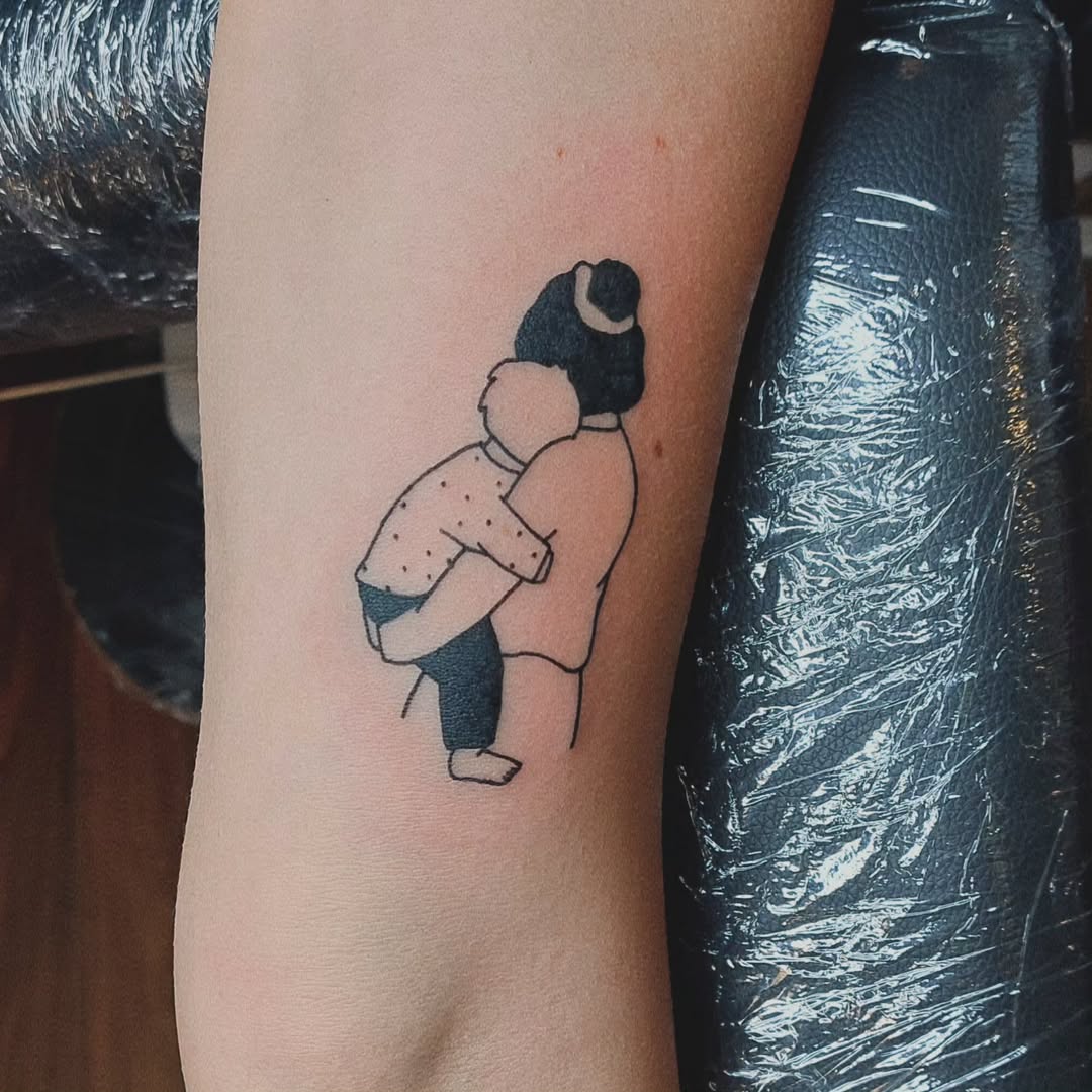 Sweet minimalist mother-child tattoo design