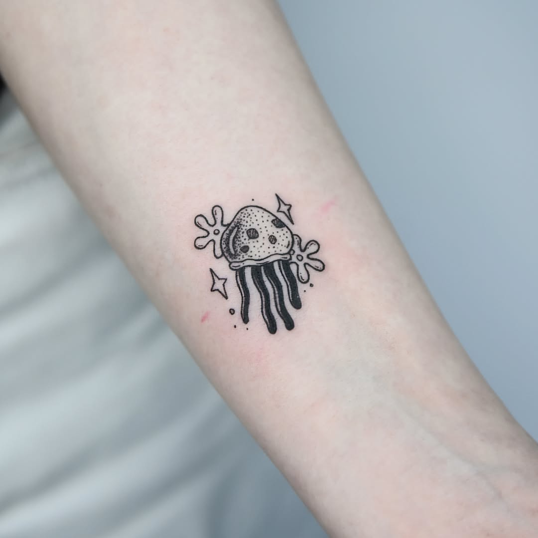 Charming black ink jellyfish with whimsical flair