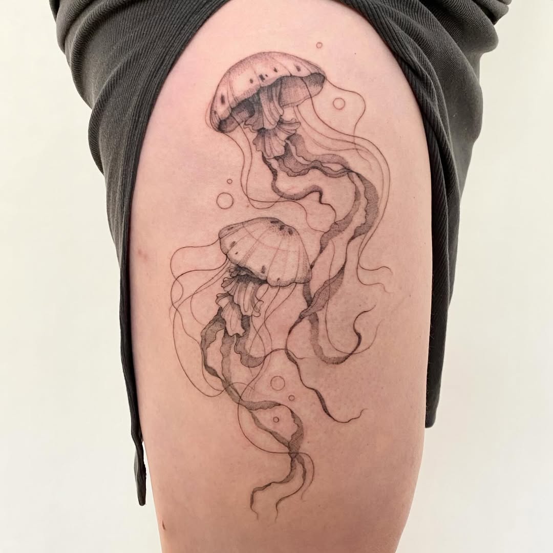 Stunning jellyfish tattoo with intricate details