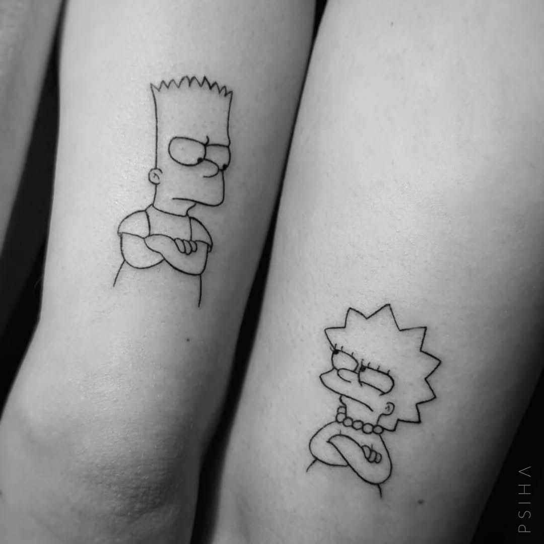 Sibling tattoos featuring iconic cartoon characters