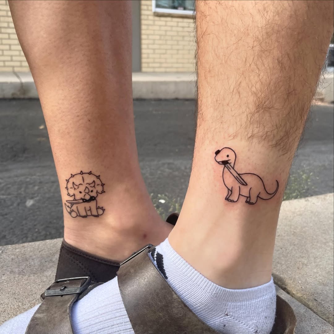 Whimsical animal sibling tattoos for playful spirits