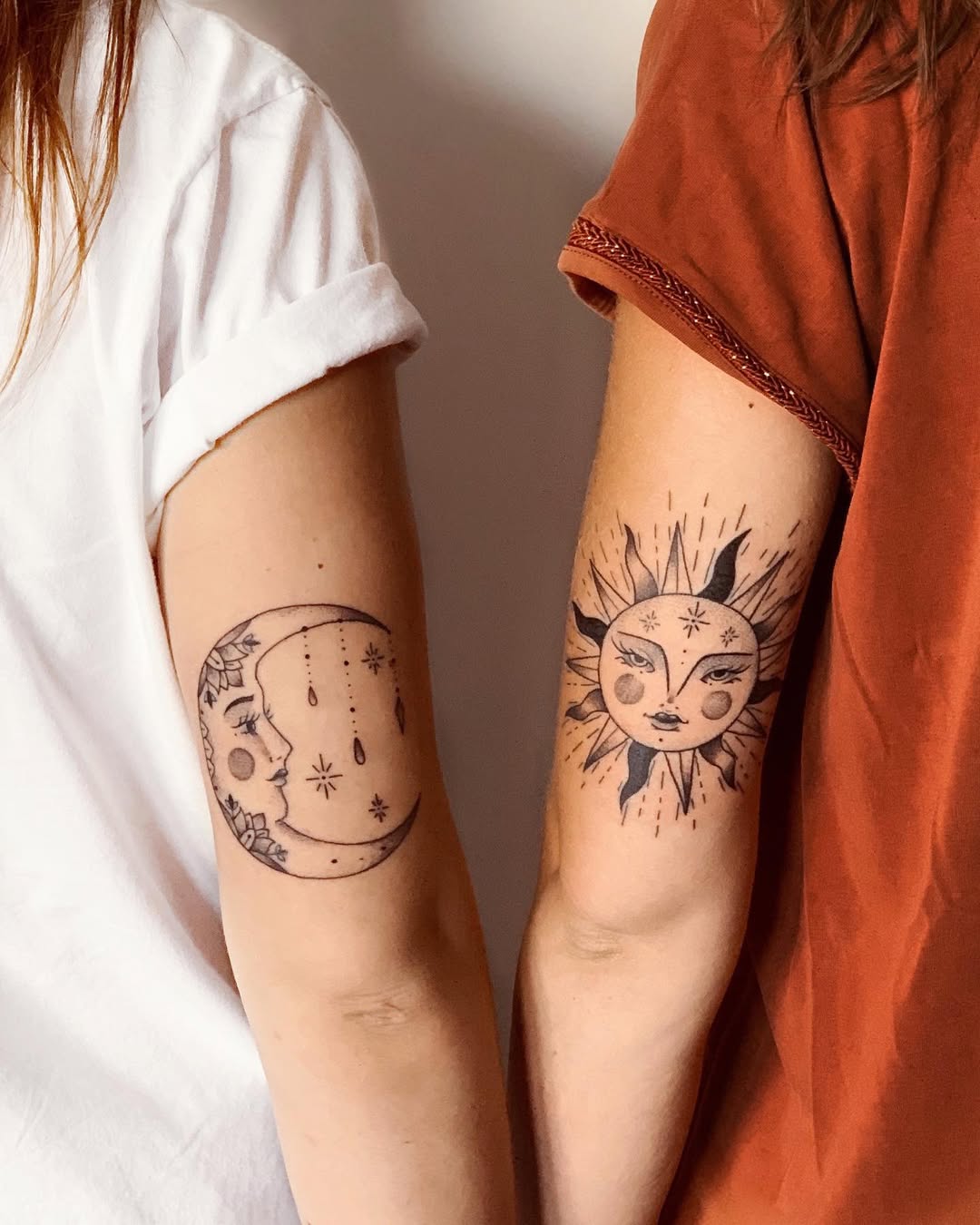 Moon and sun sibling tattoos connection