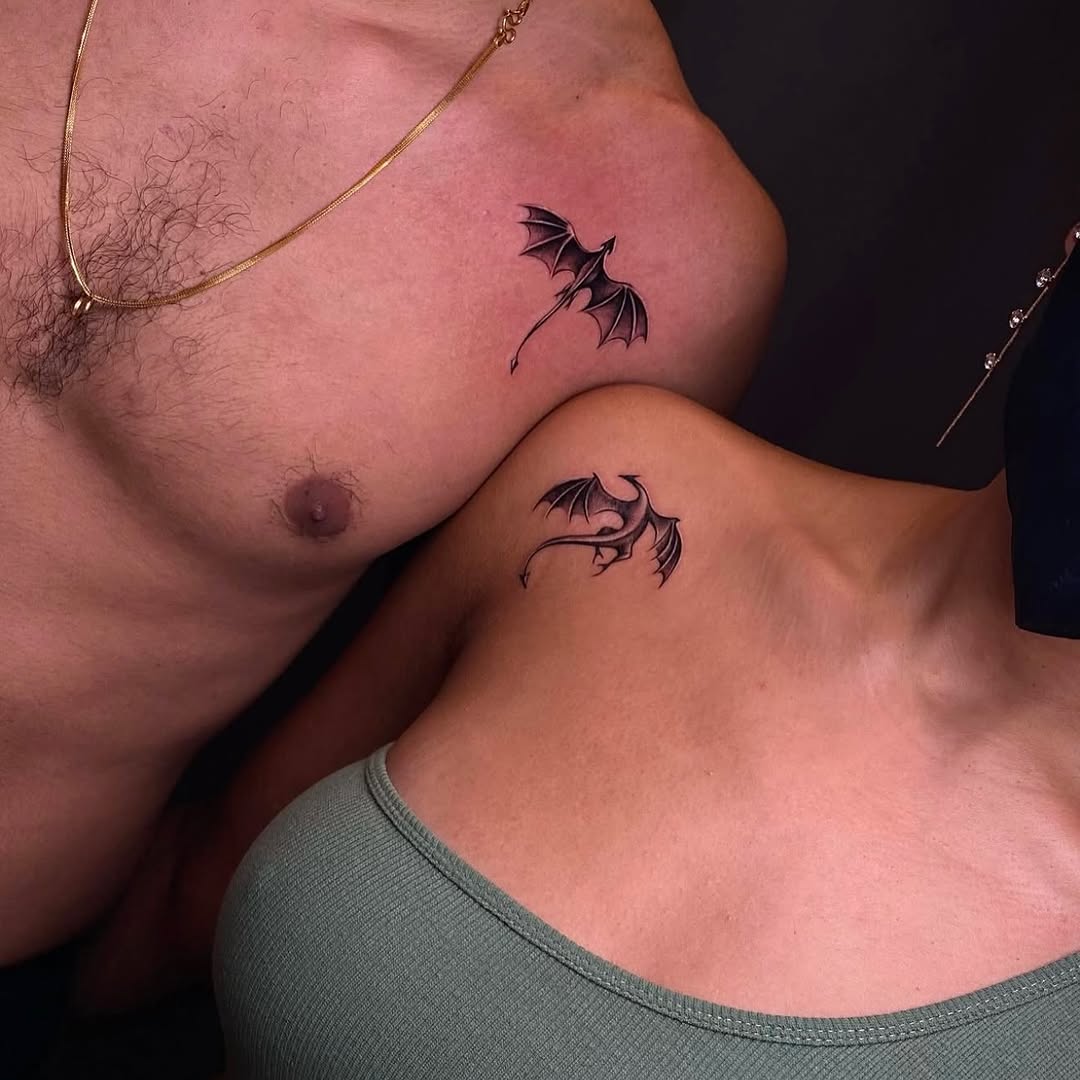Stylish dragon tattoos symbolizing sibling bond