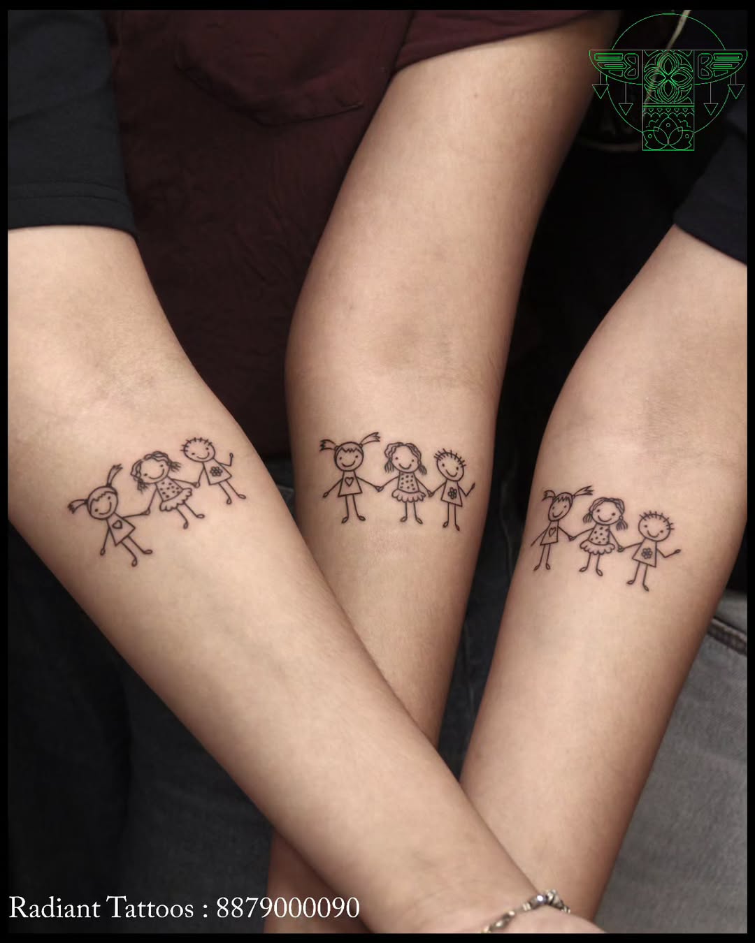 Whimsical sibling stick figure tattoos