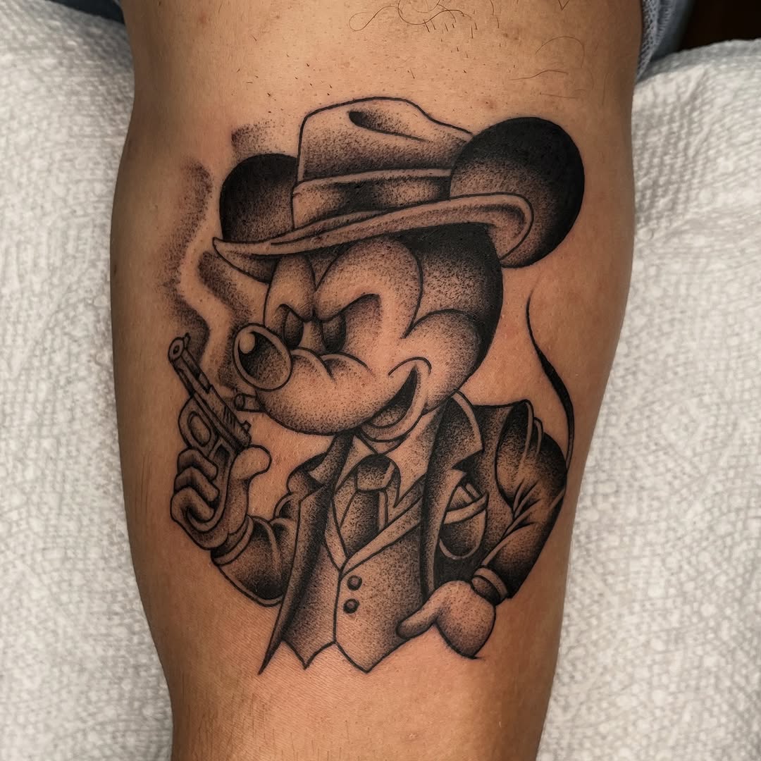 Stylish Mickey Mouse Gangster Tattoo Design