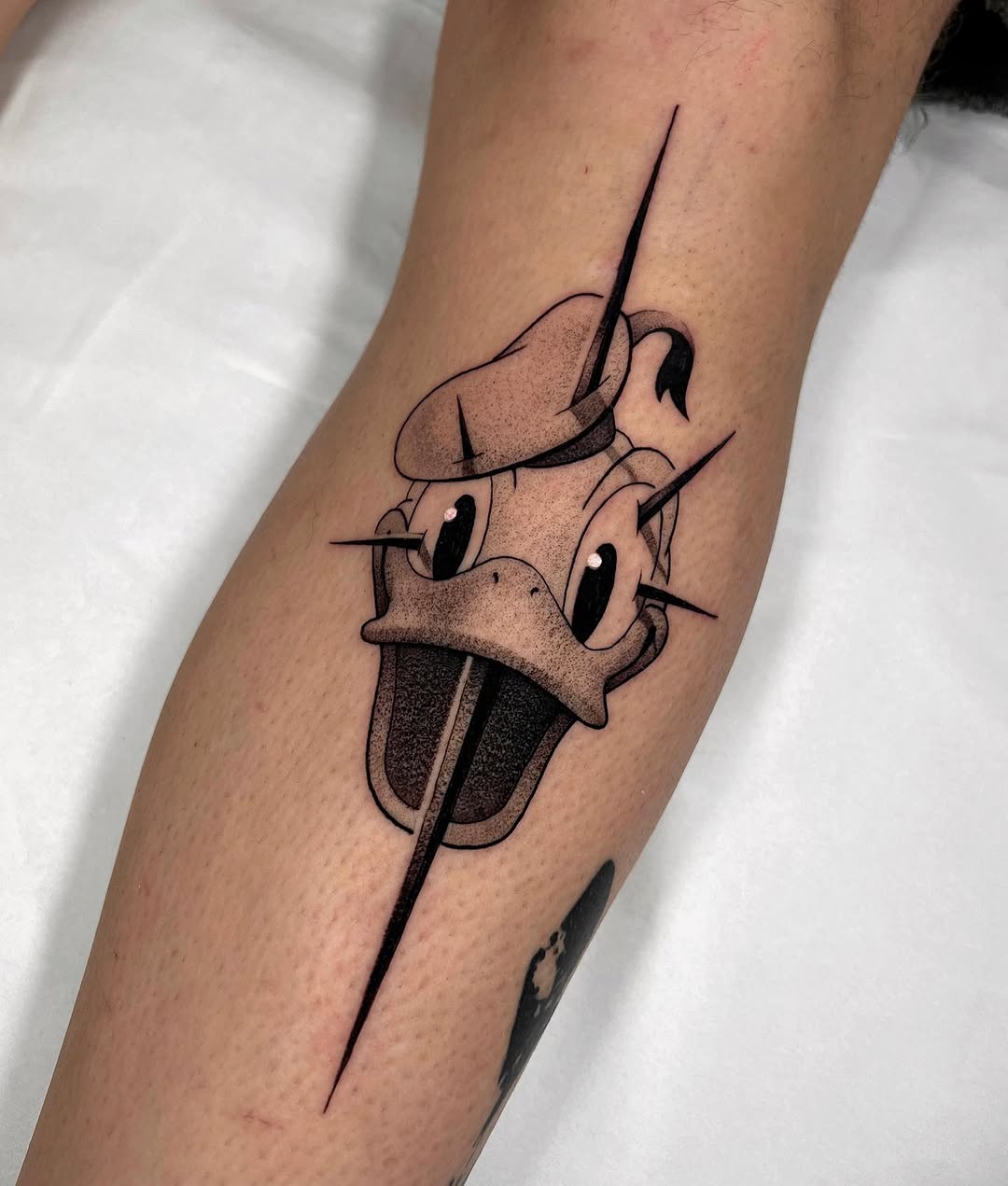 Stylized Donald Duck in bold blackwork style