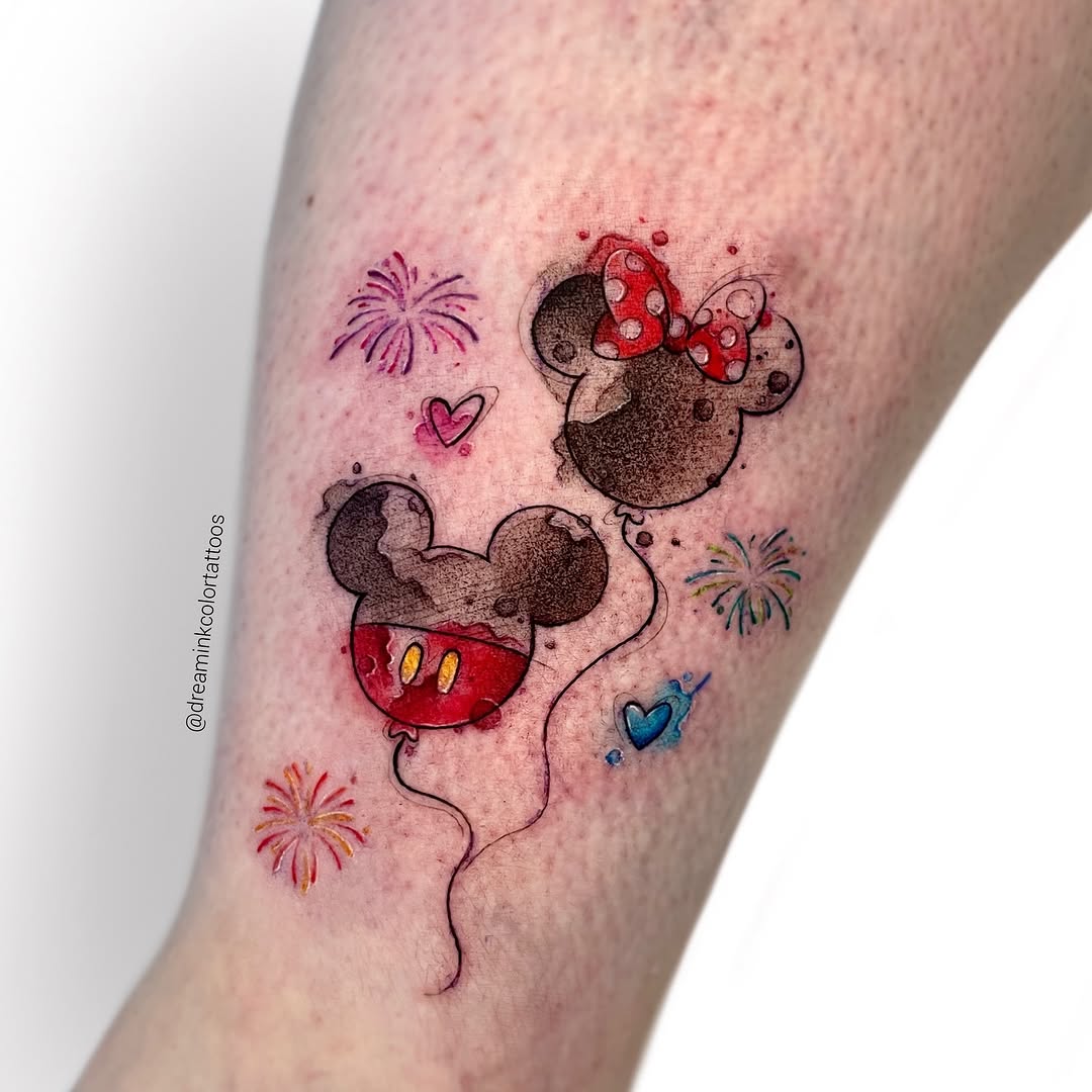 Whimsical Mickey and Minnie Balloon Tattoo