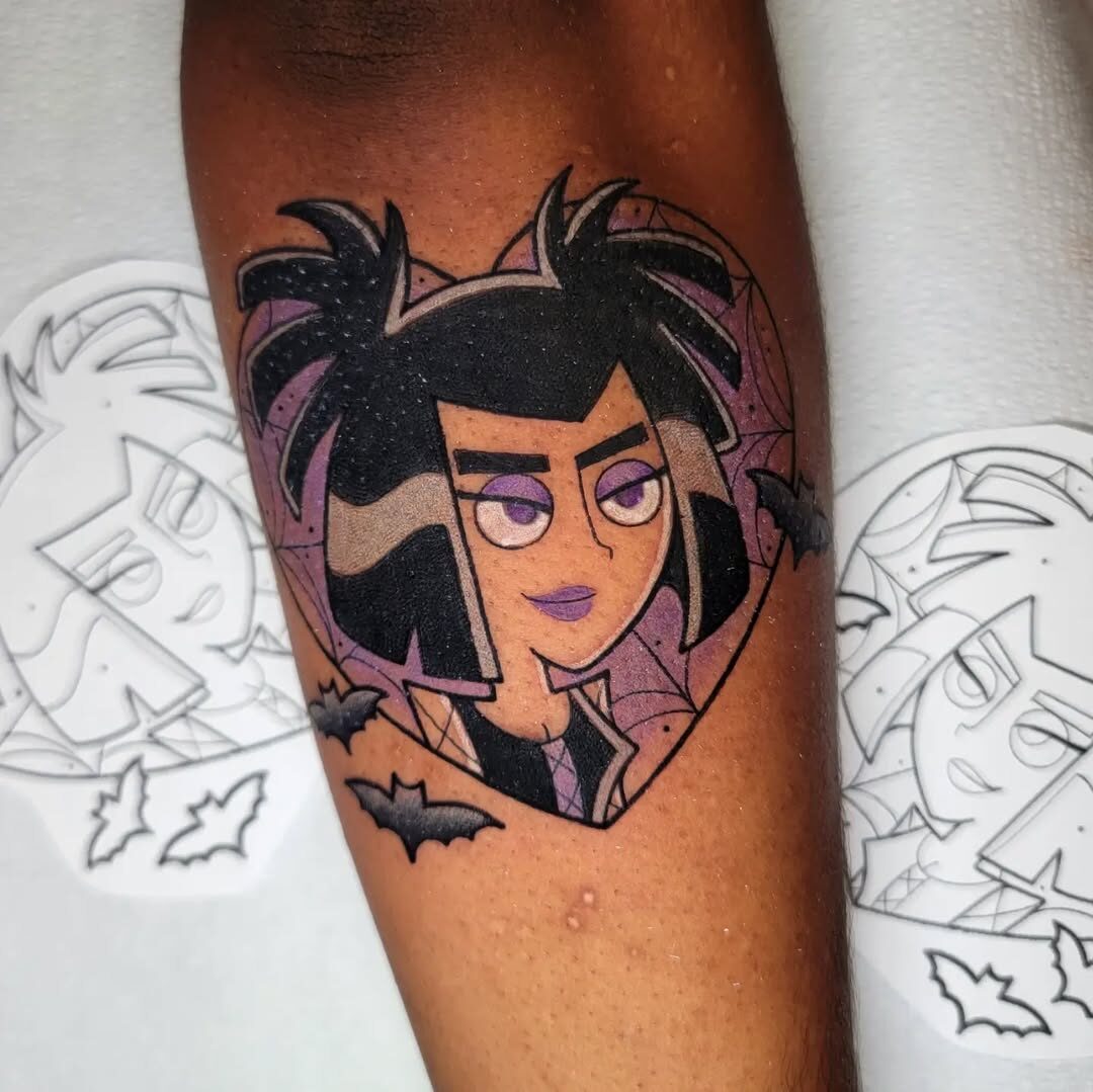 Cute goth character tattoo with a spooky vibe