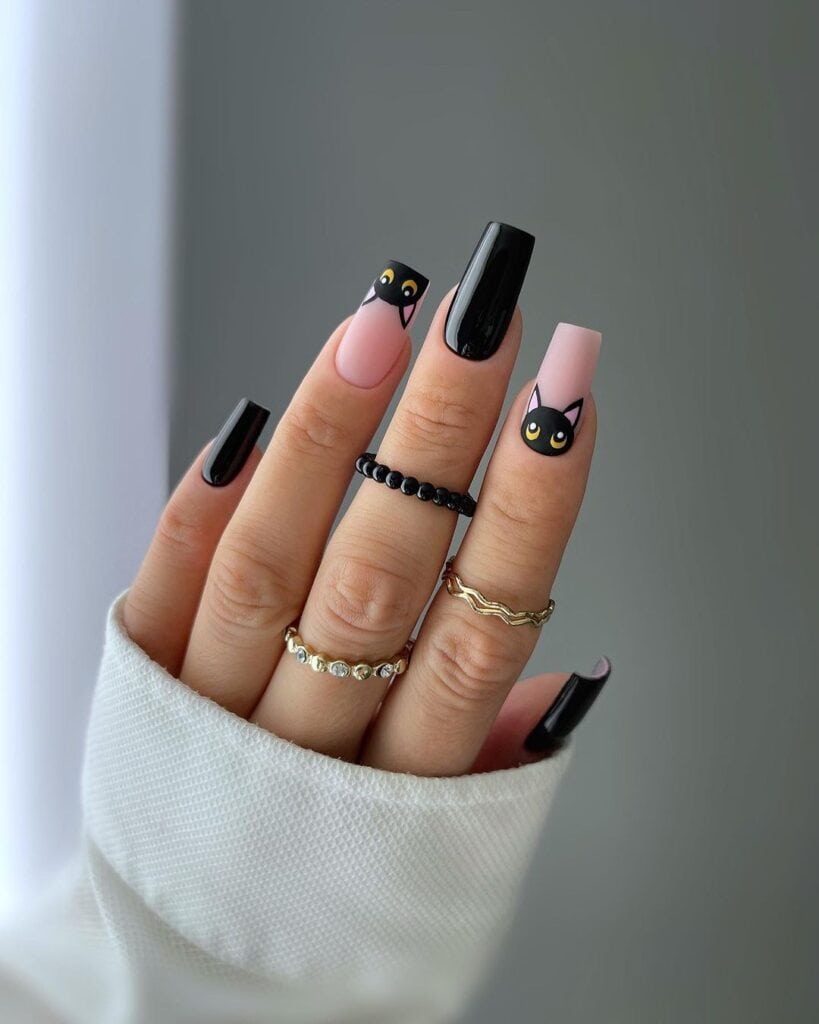 Black Cat Halloween Nails for October 