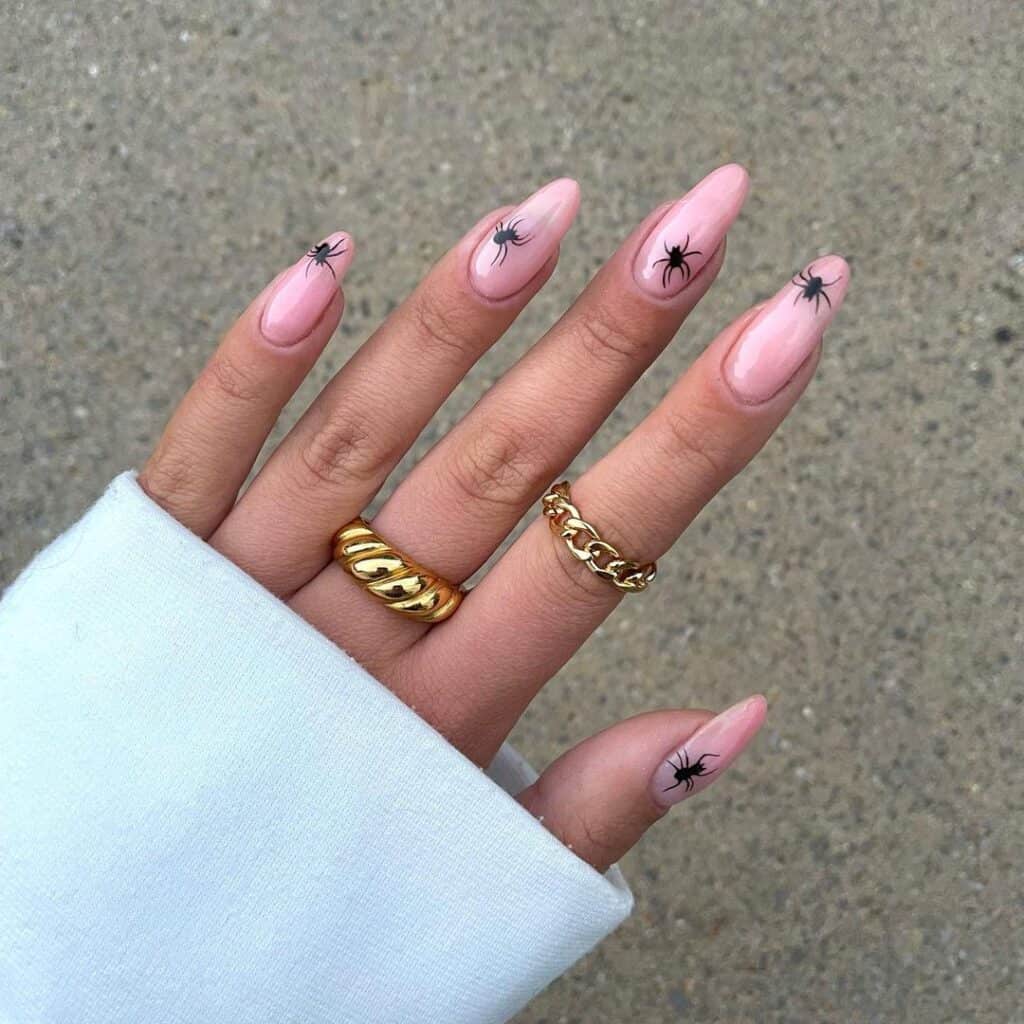 Pink Nails with Baby Spiders
