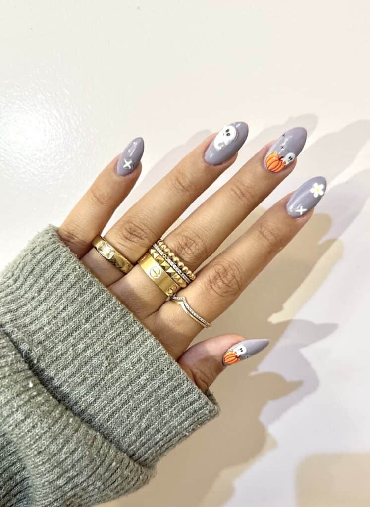 Grey Spooky October Nails for Halloween