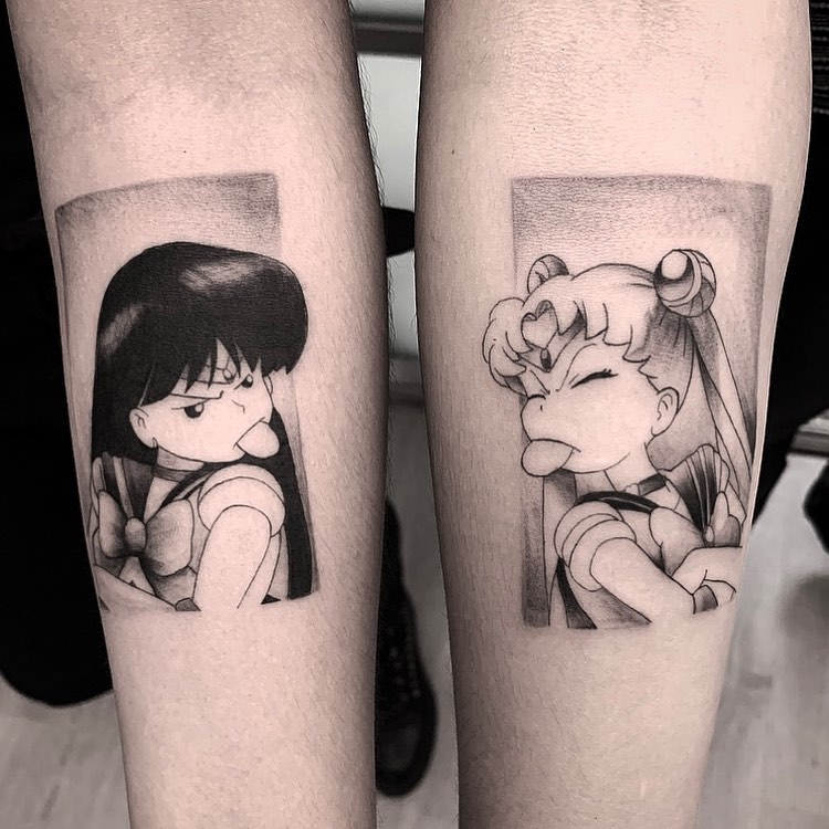 Matching Sailor Moon character tattoos for twins