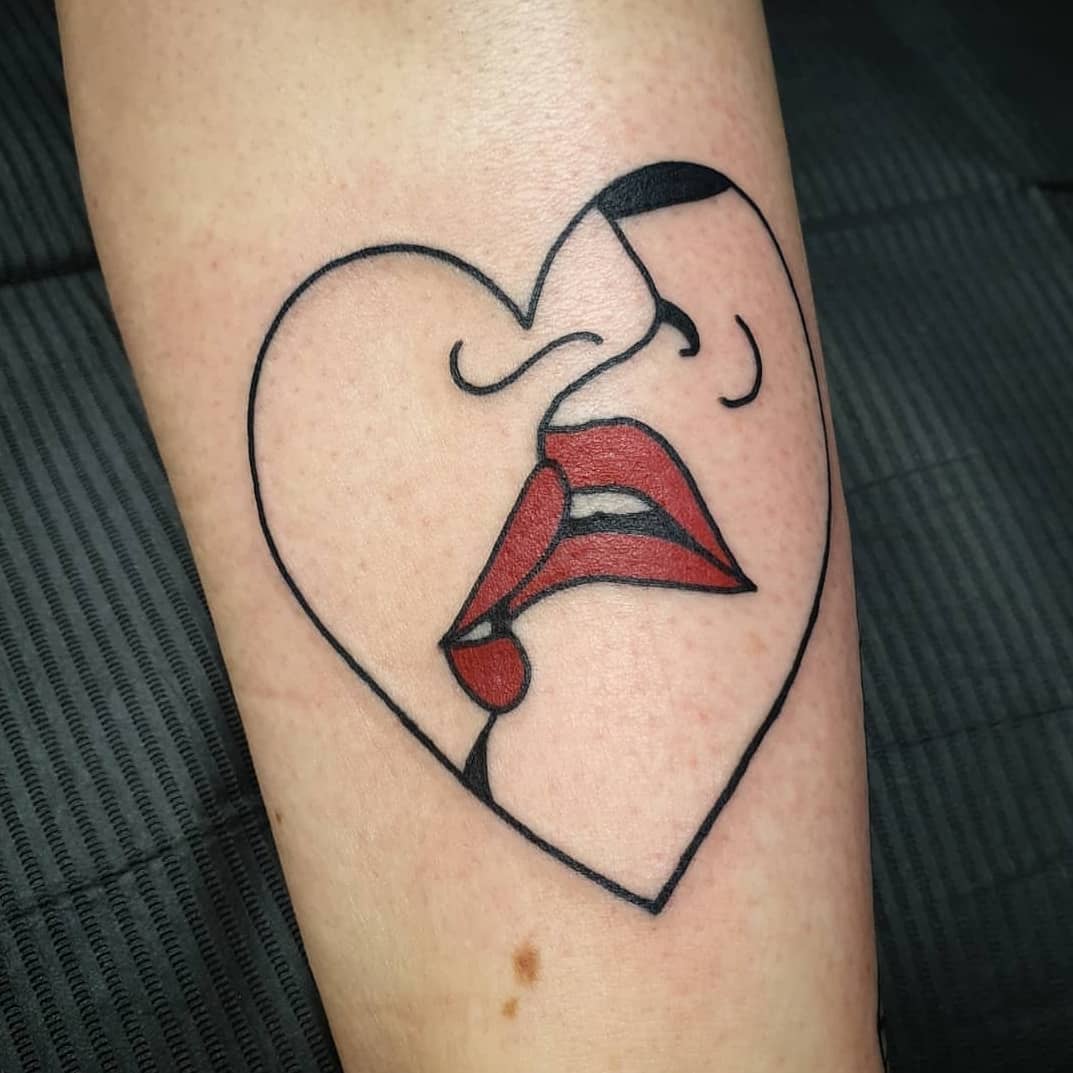 Romantic kiss inside a heart design