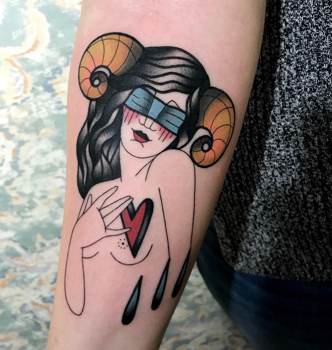 Unique Artistic Aries Tattoo Design