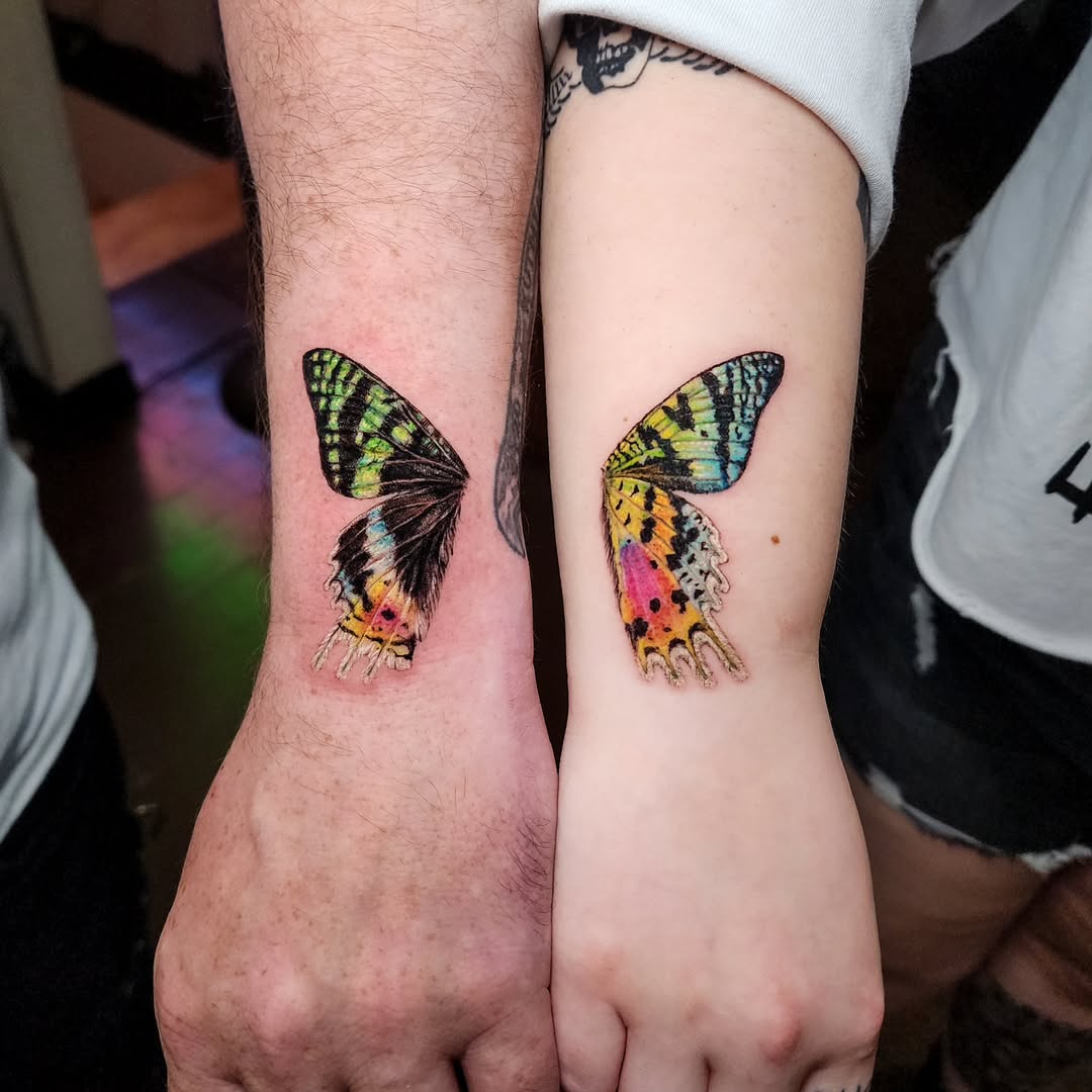 Colorful butterfly tattoos symbolize friendship and freedom
