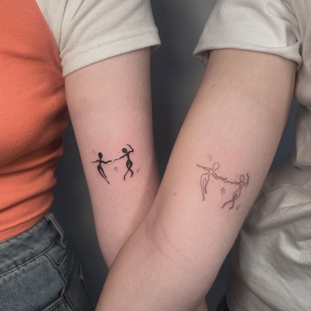 Elegant dance-inspired best friend tattoos for two