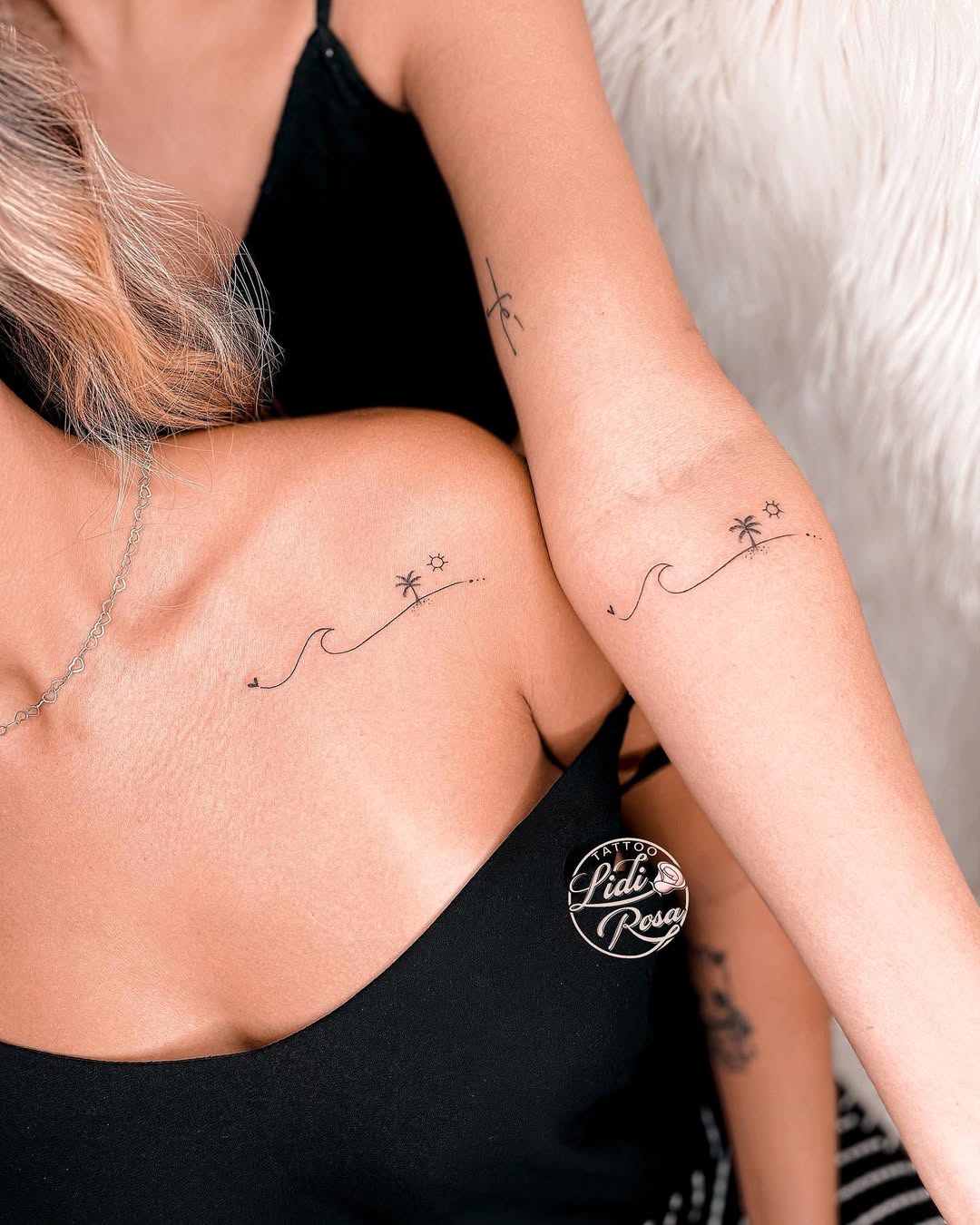 Stylish palm tree and wave tattoo design