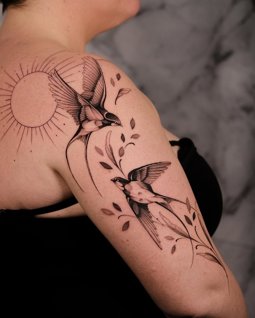Exquisite Swallow Tattoos Surrounded by Nature